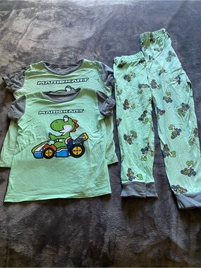 2 Mario Kart Yoshi Kids Pajama Set - Mint Green Size 6 and Size 10-12Y